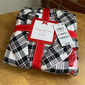 NWT Macy’s Charter Club pink plaid flannel pajama set size XS